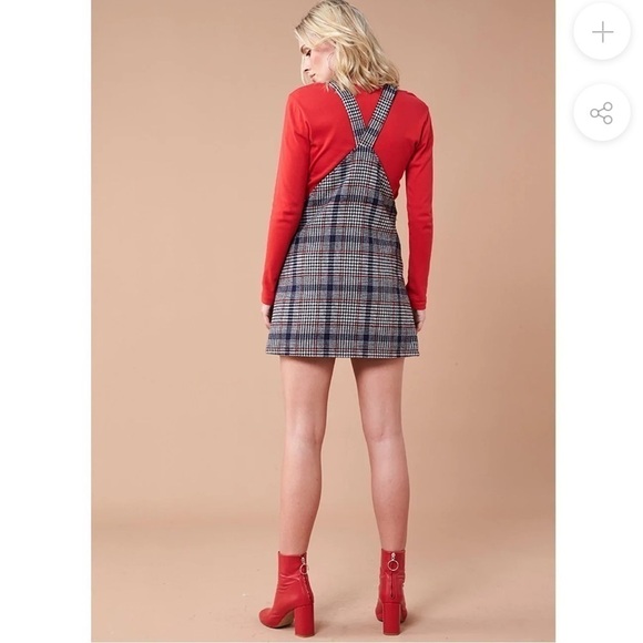 MINKPINK Wool New School overall Plaid Pinnie Dress in Grey women size L - Picture 4 of 8